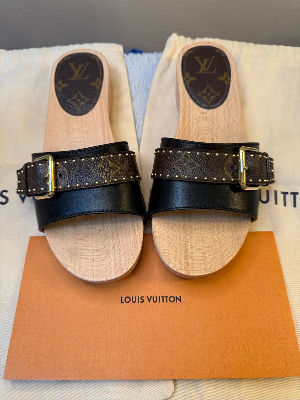 Louis Vuitton Black, Monogram, Cottage Mule